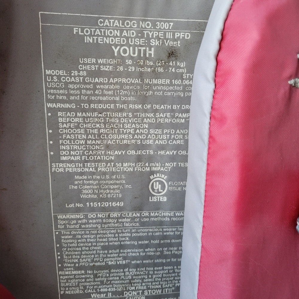 Lifevest Jacket Youth 50 - 90 pounds. PFD